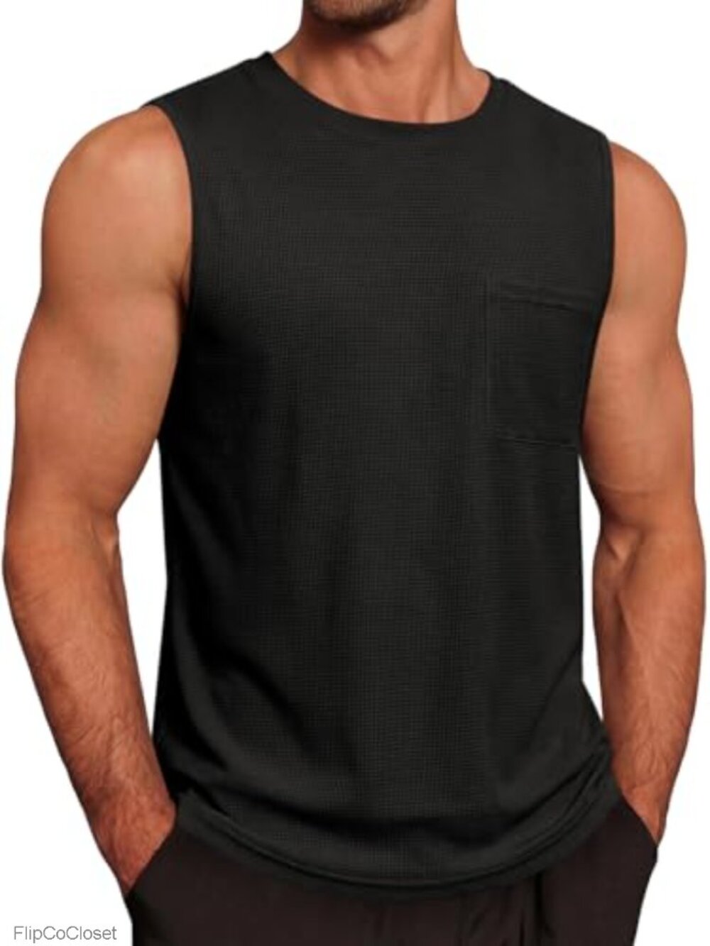 Men's Waffle Knit Sleeveless Tank Top Crewneck Workout Muscle Tee